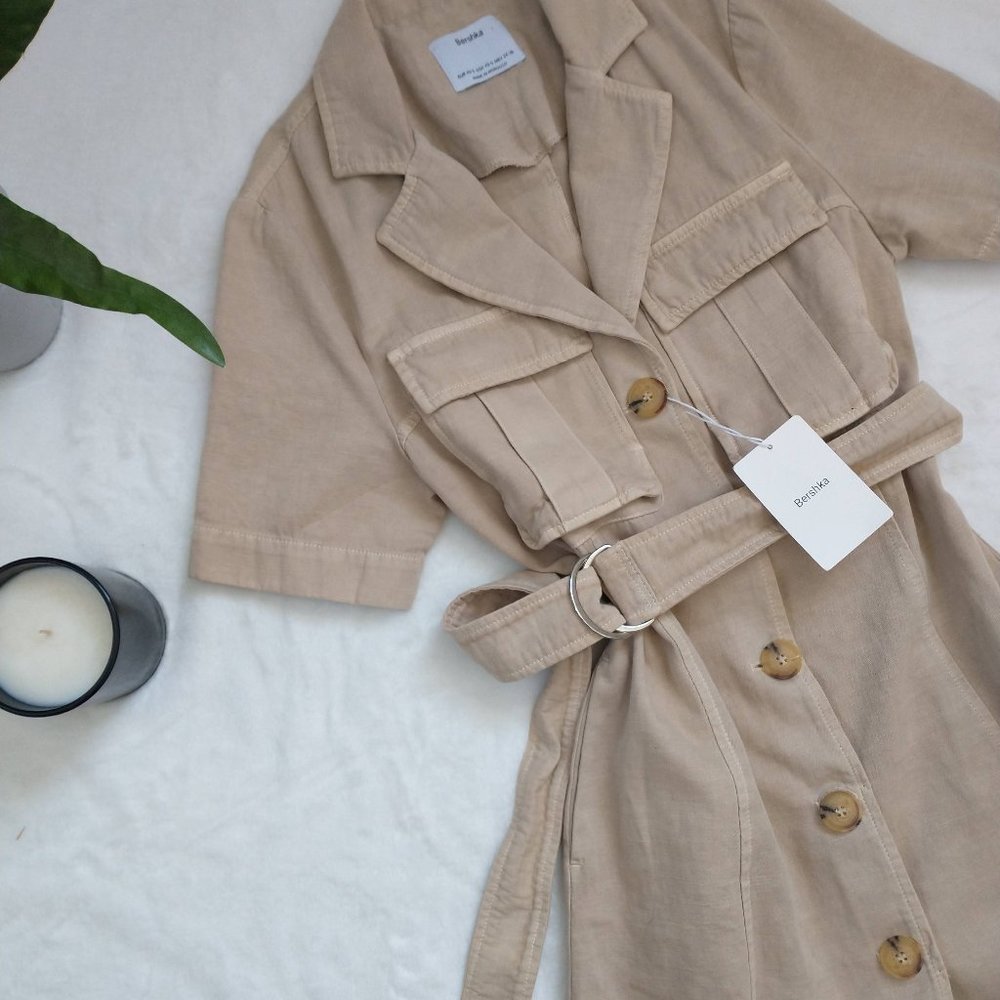 NWT Bershka Tan Button Up Dress - XS/S